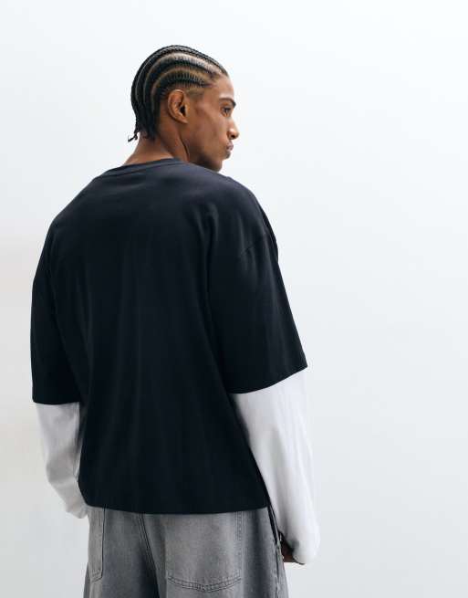 ASOS DESIGN boxy oversized double layer long sleeve t-shirt with street graphic in black, 5 of 5