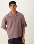 [ASOS DESIGN] ASOS DESIGN boxy oversized drop shoulder plisse polo in washed purple M Washed Purple
