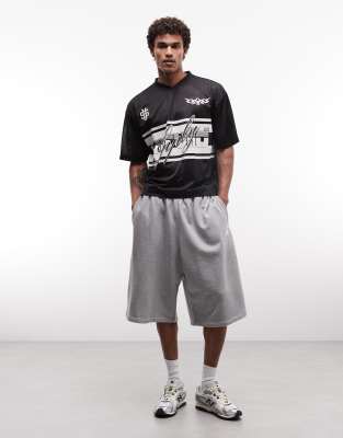 Asos Design Boxy Oversized Drop Shoulder T-shirt With Football Graphic In Gray