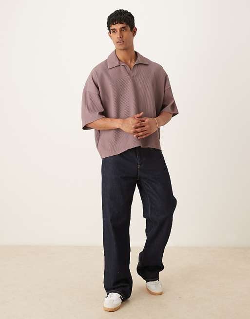 ASOS DESIGN boxy oversized dropped shoulders plisse polo ASOS DESIGN boxy oversized dropped shoulders plisse polo