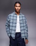 [ASOS DESIGN] ASOS DESIGN boxy oversized flannel check shirt in blue-Brown 3XL BLUE