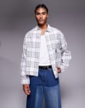 [ASOS DESIGN] ASOS DESIGN boxy oversized flannel check shirt in white-Neutral 3XL WHITE