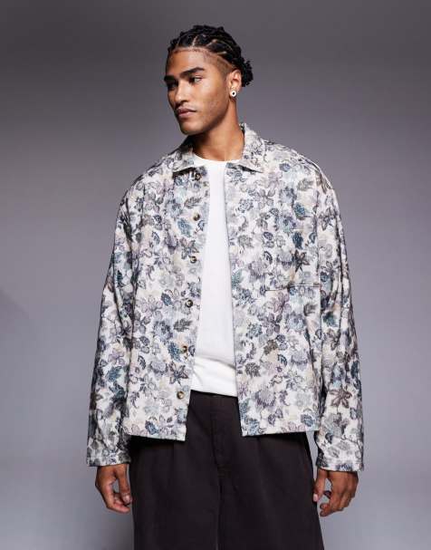 ASOS DESIGN boxy oversized flannel floral shirt in cream - view 1