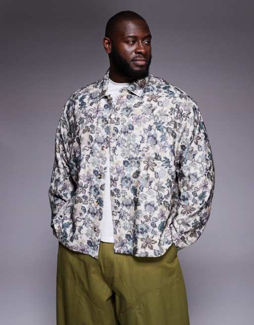 ASOS DESIGN boxy oversized flannel floral shirt in cream, 2 of 5