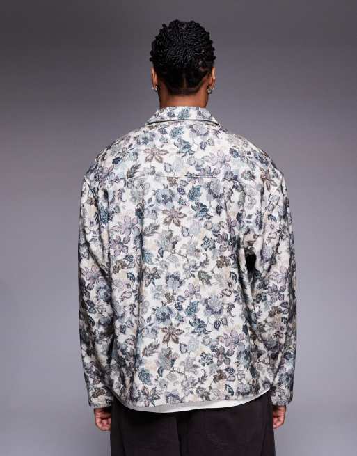 ASOS DESIGN boxy oversized flannel floral shirt in cream, 3 of 5