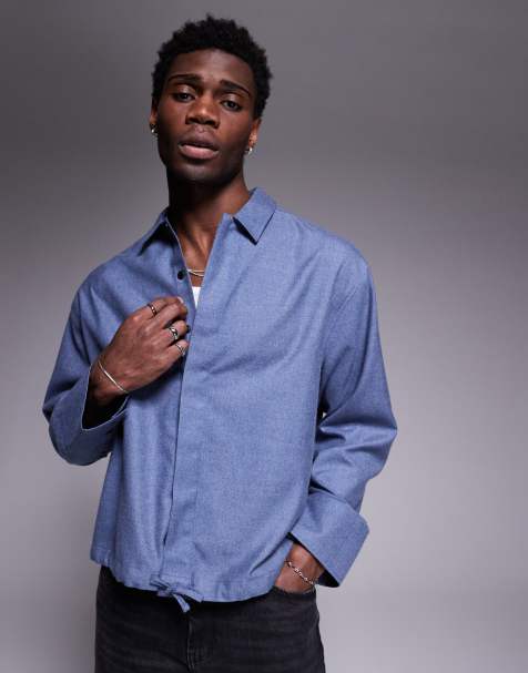 ASOS DESIGN boxy oversized flannel shirt in blue - view 1