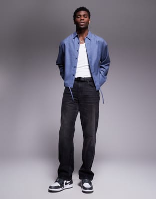 Asos Design Boxy Oversized Flannel Shirt In Blue