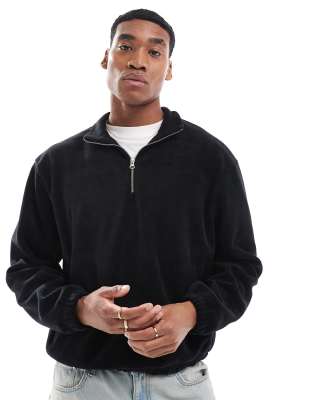 ASOS DESIGN ASOS DESIGN boxy oversized fleece sweatshirt with half zip and elasticated hem in black