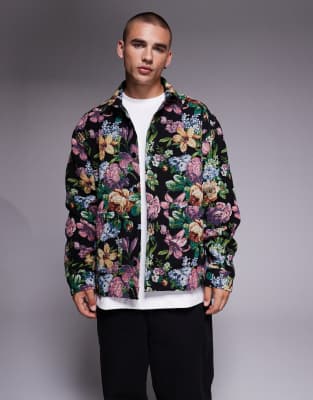ASOS DESIGN boxy oversized floral tapestry shirt in black