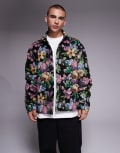 [ASOS DESIGN] ASOS DESIGN boxy oversized floral tapestry shirt in black XL BLACK