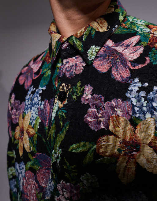 ASOS DESIGN boxy oversized floral tapestry shirt in black, 2 of 5