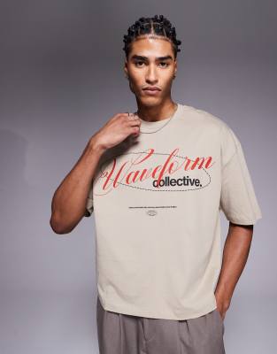 Asos Design Boxy Oversized Front Print T-shirt In Neutral