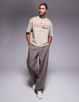 Asos Design Boxy Oversized Front Print T-shirt In Neutral