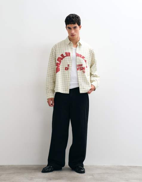 ASOS DESIGN boxy oversized geruit overhemd met plaatsingsprint in kaki - view 1