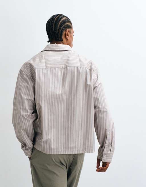 ASOS DESIGN boxy oversized gestreept overhemd in taupe, 3 van 5