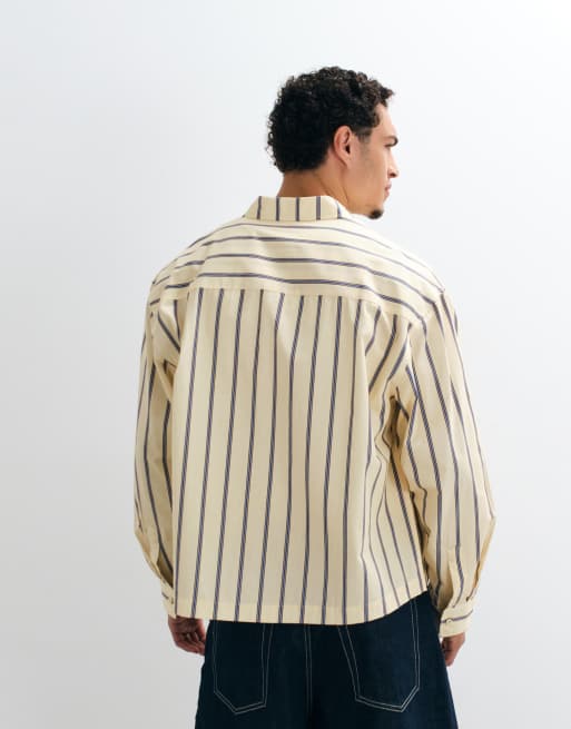 ASOS DESIGN boxy oversized gestreept overhemd met grafische print aan de voorkant in geel, 4 van 5