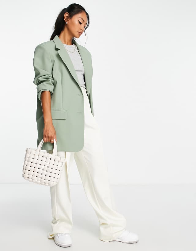 ASOS DESIGN boxy oversized grandad blazer in sage