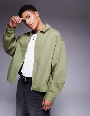 boxy oversized harrington jacket in washed green