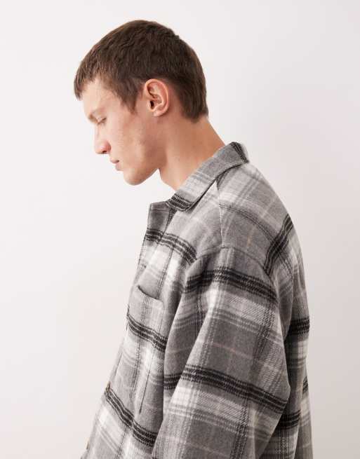 ASOS DESIGN boxy oversized heavyweight plaid shirt in gray, 4 of 5