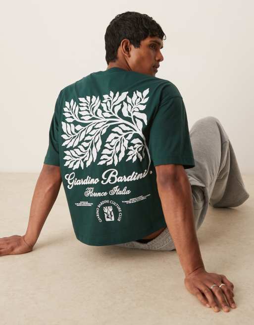 ASOS DESIGN boxy oversized heavyweight t-shirt with leaf print in green