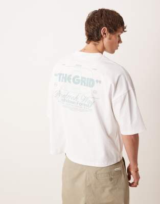 ASOS DESIGN boxy oversized heavyweight t-shirt with print in white - view 1
