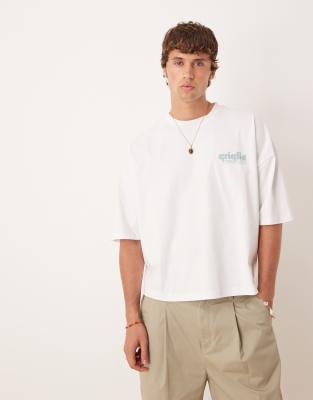 Asos Design Boxy Oversized Heavyweight T-shirt With Print In White