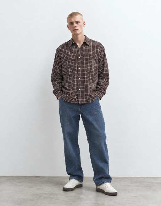 ASOS DESIGN boxy oversized Hemd mit Mikrokaro in Braun, 6 von 10