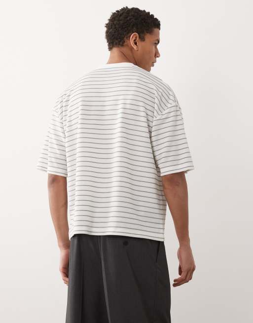 ASOS DESIGN boxy oversized henley neck t-shirt in white stripes , 5 of 5