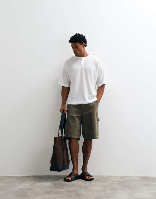 ASOS DESIGN boxy oversized henley t-shirt in neutral texture, 2 of 5