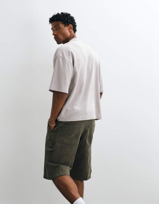 ASOS DESIGN boxy oversized henley t-shirt with LA embroidery in stone waffle fabric, 4 of 5