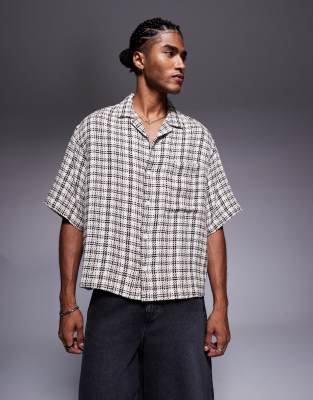 Asos Design Boxy Oversized Herringbone Plaid Shirt In Multi