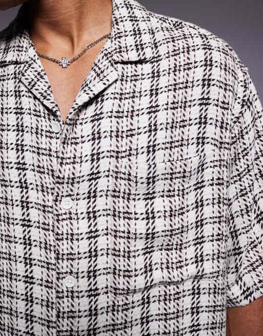 ASOS DESIGN boxy oversized herringbone plaid shirt in beige
