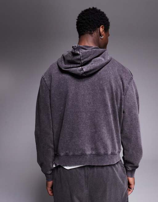 ASOS DESIGN boxy oversized hoodie in washed deep charcoal | ASOS