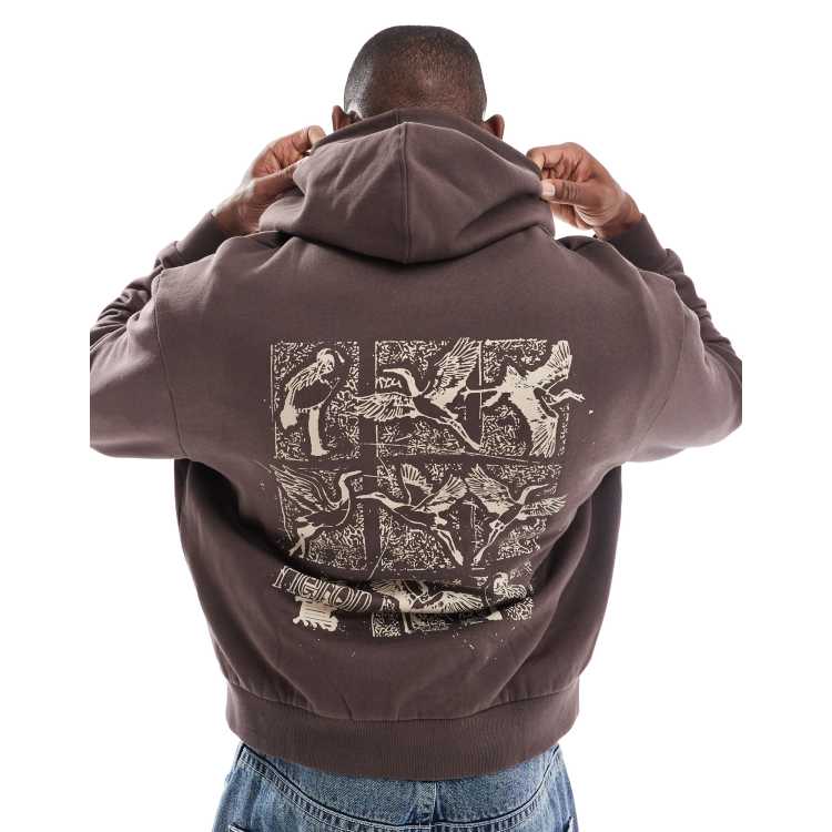 ASOS DESIGN oversized hoodie in beige with botanical back