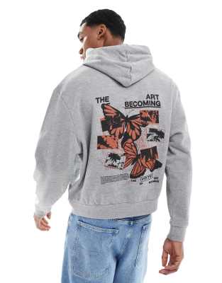 Asos Design Boxy Oversized Hoodie With Photographic Back Print In Gray Heather