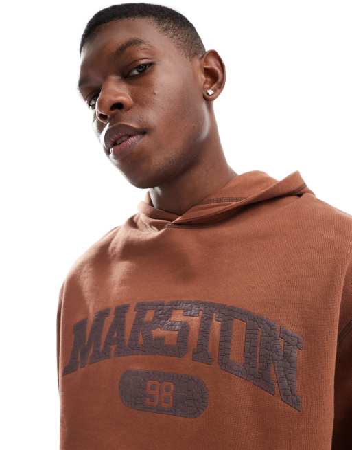 ASOS DESIGN boxy oversized hoodie with crackle print in brown