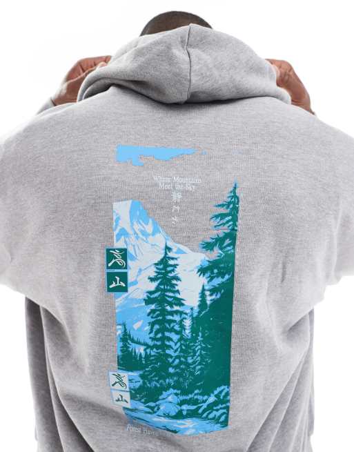 ASOS DESIGN boxy oversized hoodie with photographic back print in gray heather