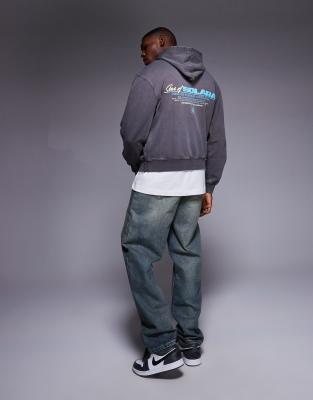 Asos Design Boxy Oversized Hoodie With Print In Gray