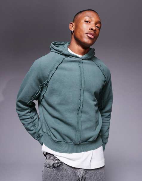ASOS DESIGN boxy oversized hoodie with seam detail in washed blue - view 1