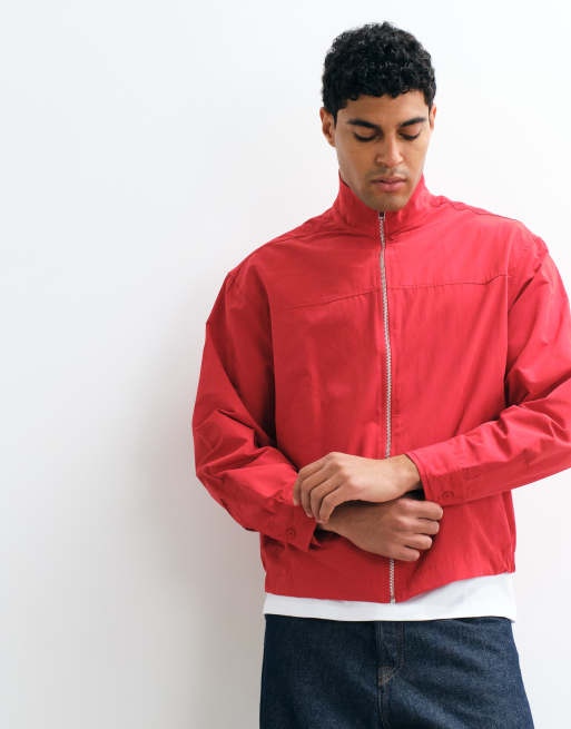 ASOS DESIGN boxy oversized jack met rits en opstaande boord in rood, 4 van 10