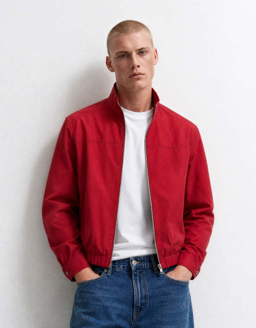 ASOS DESIGN boxy oversized jack met rits en opstaande boord in rood, 6 van 10