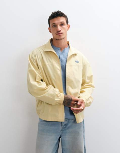 ASOS DESIGN boxy oversized jack met rits en opstaande kraag met borduursel op de borst in geel - view 1