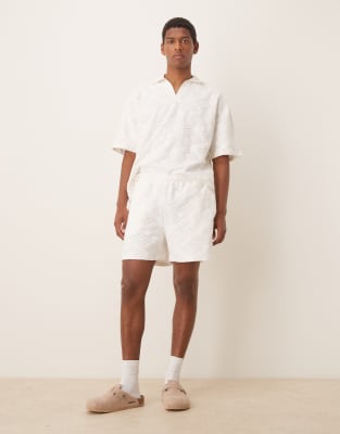 Asos Design Boxy Oversized Jacquard Polo In White