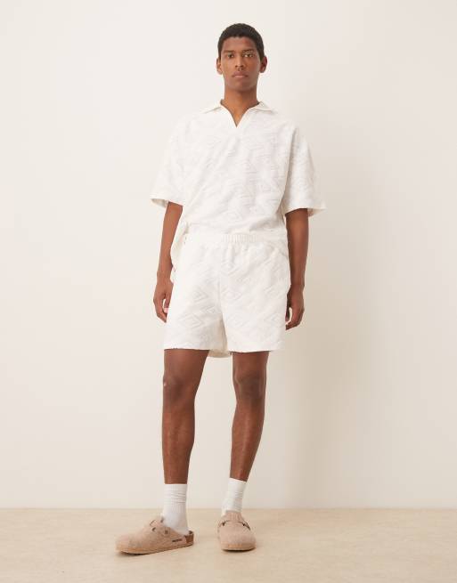 ASOS DESIGN boxy oversized jacquard polo in ecru - part of a set 