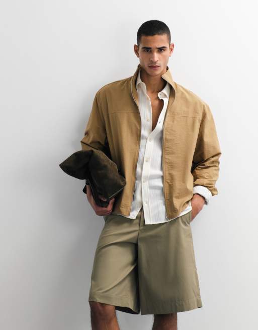 ASOS DESIGN boxy oversized jakke med lynlås og funnel neck i tan, 5 af 7