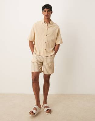 Asos Design Boxy Oversized Knit Shirt In Brown