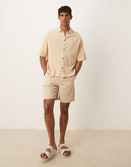 ASOS DESIGN boxy oversized knitted shirt in stone
