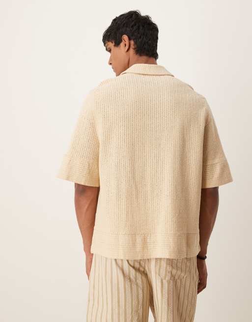 ASOS DESIGN boxy oversized knitted shirt in stone