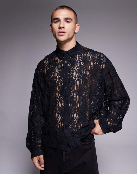 ASOS DESIGN boxy oversized lace shirt in black - view 1