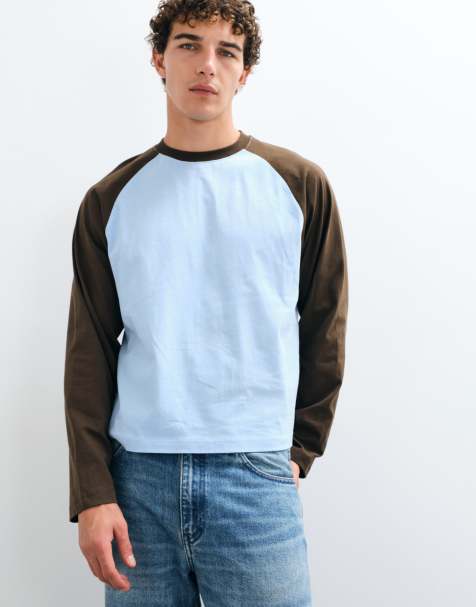 ASOS DESIGN boxy oversized lang T-shirt met raglanmouwen in blauw - view 1